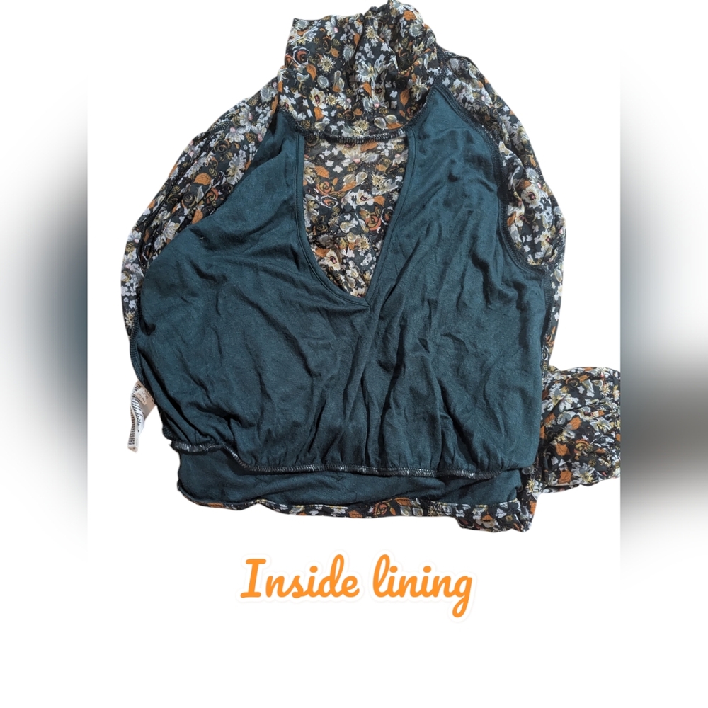 FREE PEOPLE "All Dolled Up" Green Floral Sheer Lined Boho Crop Top Size XS *GUC - Picture 5 of 13